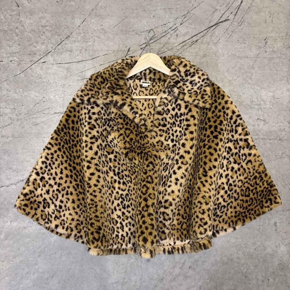 Vintage Leopard Print Faux Fur Poncho Shawl OSFA AKA Los Angeles Mob Wife Y2K